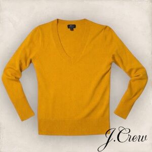 J.Crew 100% Cashmere V-Neck Sweater Mustard Yellow Fitted Small AD465